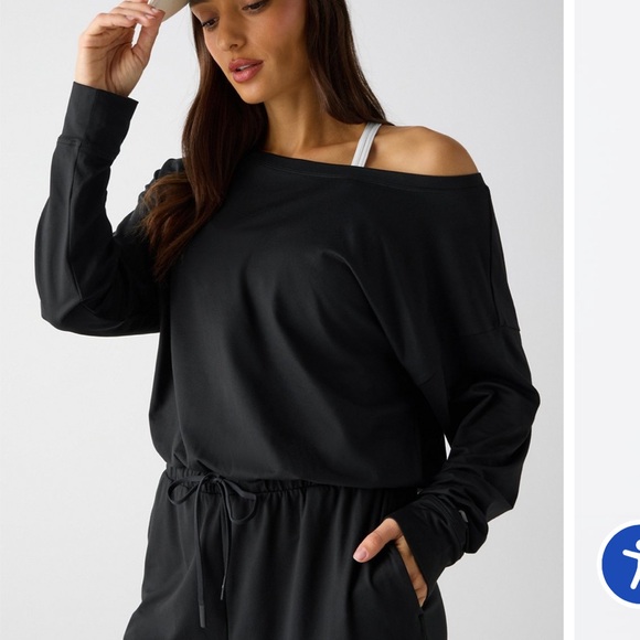 Cloud Jersey off shoulder Jumpsuit, Black - Tall - Picture 3 of 4